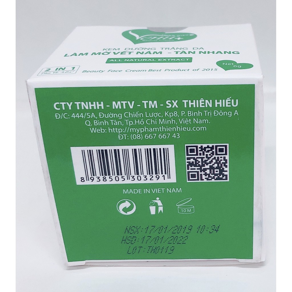 Kem Dưỡng Trắng Da Làm Mờ Vết Nám Tàn Nhang Venu Thiên Hiếu 6g