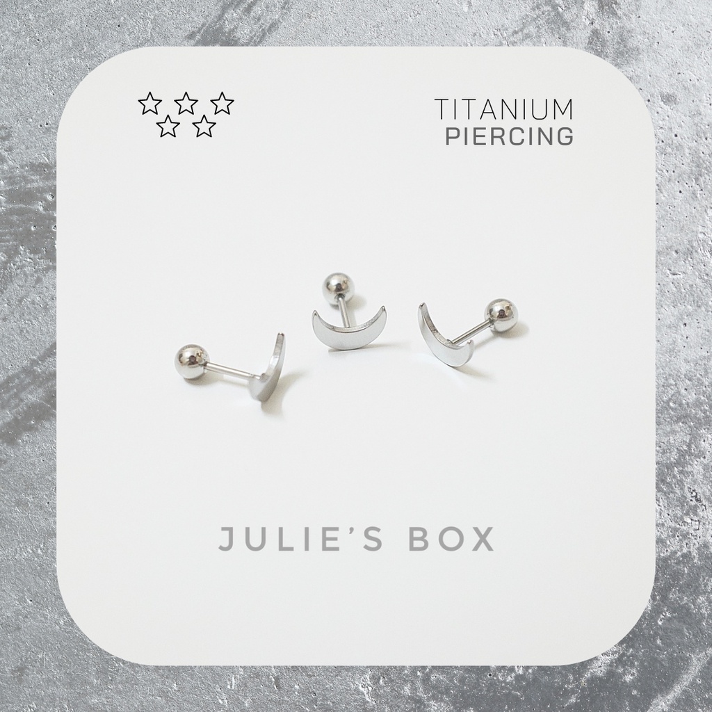 Khuyên Tai Nam Nữ Màu Bạc Mặt Trăng Đeo Trái Tai Đuôi Bi Unisex Titan Thép Y Tế Bông Tai Nữ Julies Box