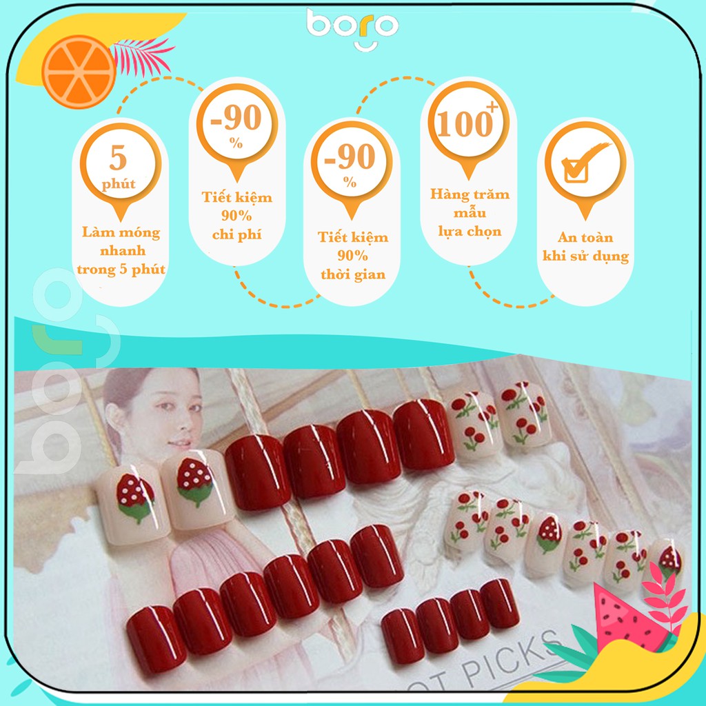 Móng tay giả 24 món kèm keo ( Tặng kèm 1 lọ keo + 1 dũa ) R001