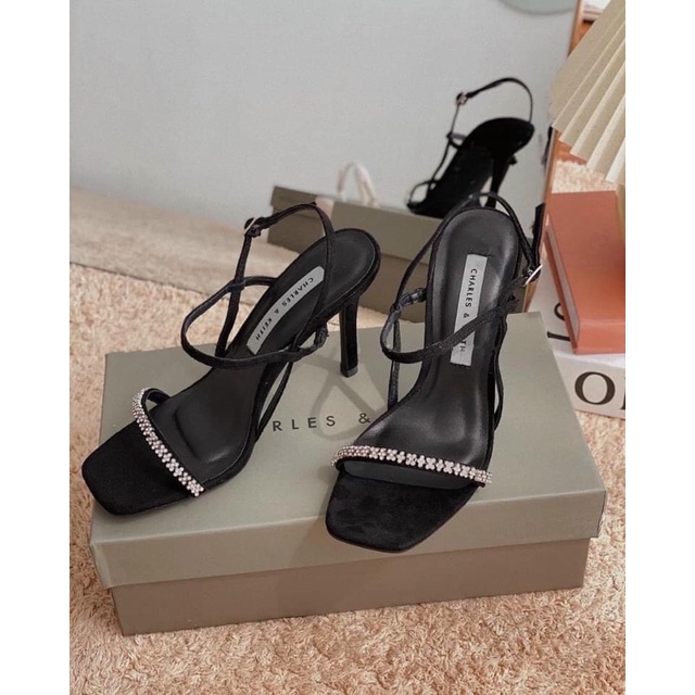 Sandal 2 quai đính đá cao 9 phân