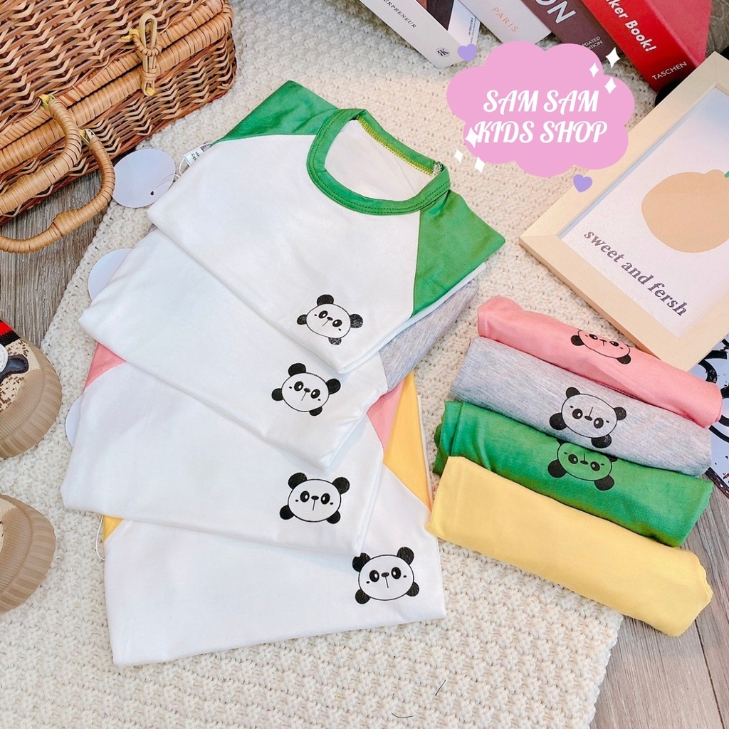Đồ bộ thun cotton cho bé, Đồ bộ ngắn tay hình gấu trúc size từ 8kg đến 18kg - Thời Trang Mùa Hè Cho Bé Trai + Gái