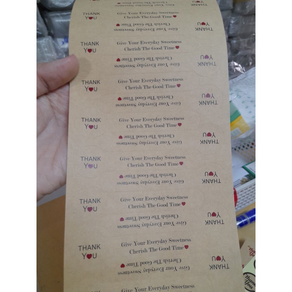 100 Tem dài niêm phong hộp bánh chữ Thank You