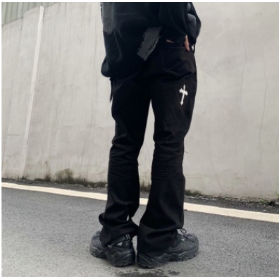 Quần ống Rộng Unisex nam nữ cao cấp - mềm Thêu Chữ THập- quần bò ống đứng