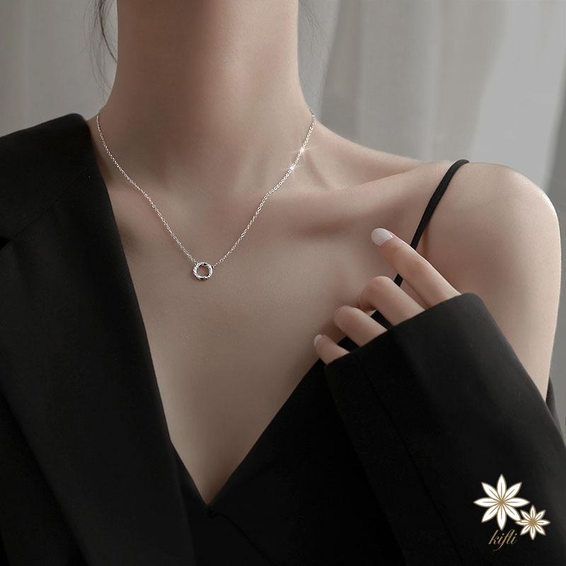 【kifli】Vòng cổ Mặt Tròn Mini Đính Đá Đơn Giản Phong Cách Hàn Quốc