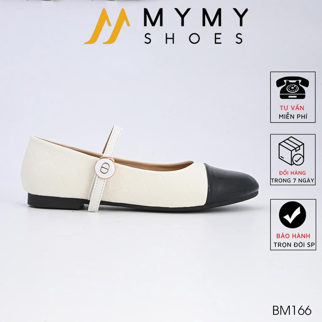Giày bệt nữ giày búp bê quai ngang Mary Jane màu đen đính đá MyMyShoes - giày bệt nữ BM166