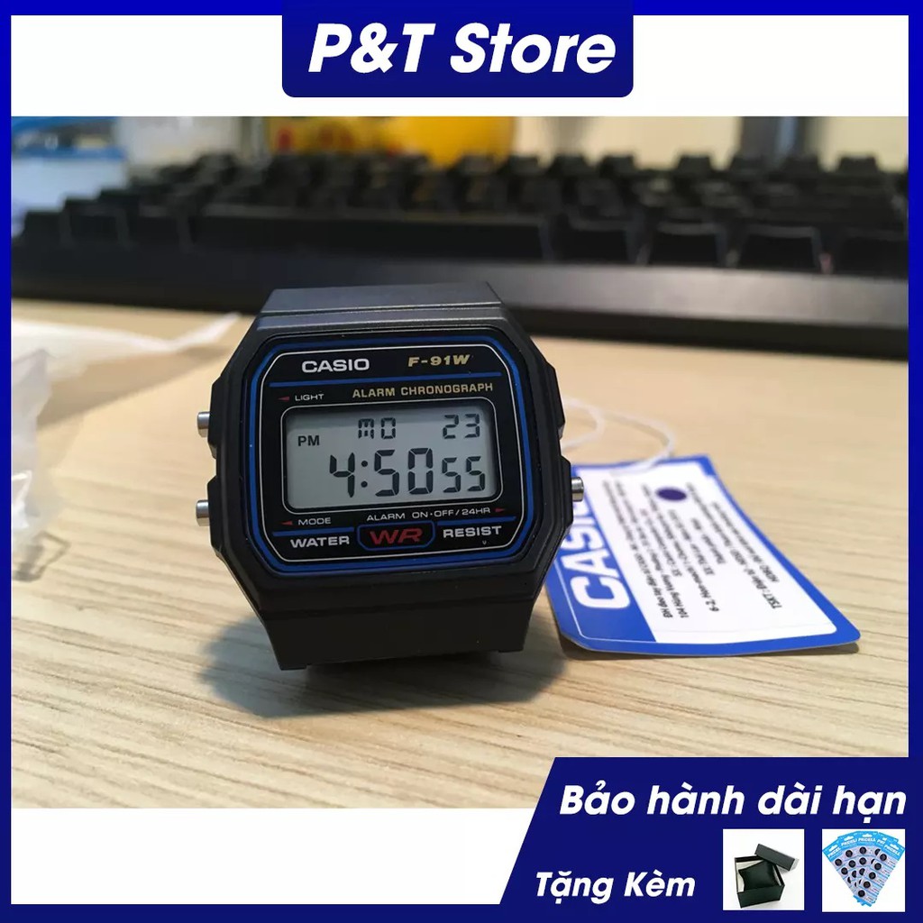 Đồng hồ nam dây nhựa Casio F-91W-1DG - Viền Xanh- Hàng Cao Cấp - Đồng hồ P&T [ FreeShip- Hàng cao cấp- Full box ] | BigBuy360 - bigbuy360.vn