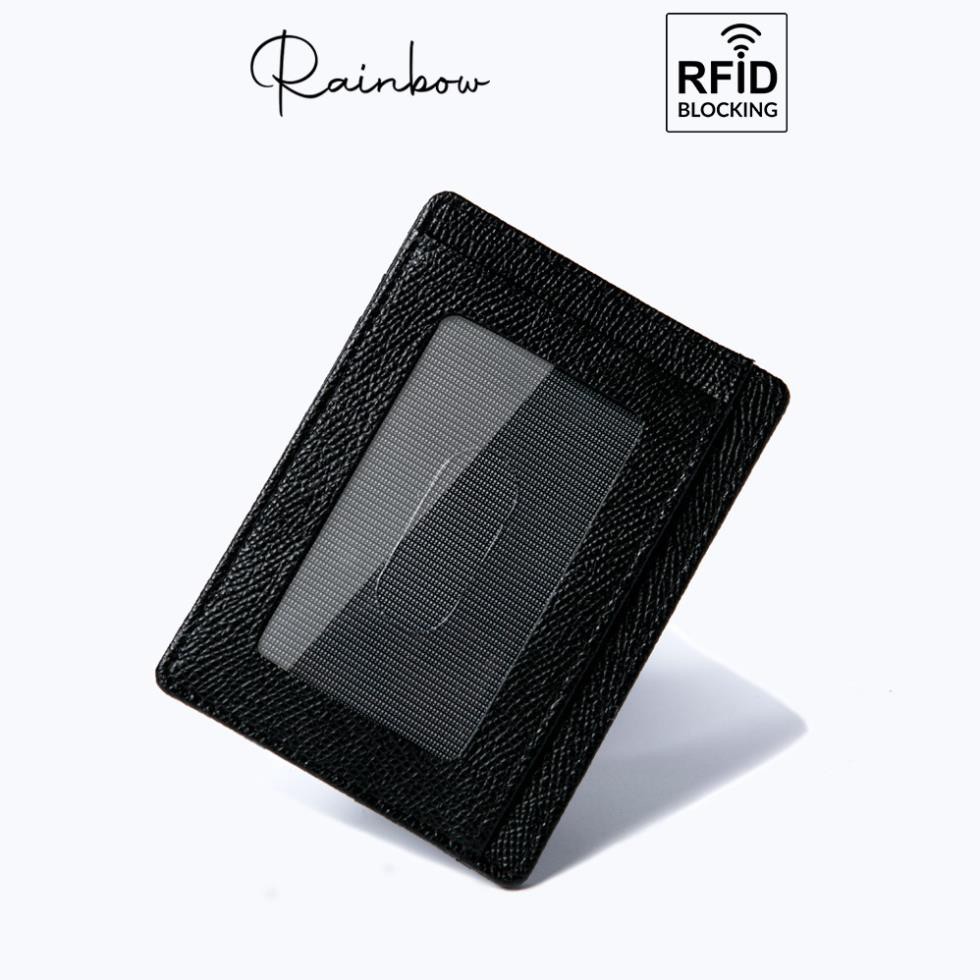 Ví đựng thẻ da bò thật siêu mỏng chống trộm RFID thông minh nhỏ gọn tinh tế Rainbow CW001 BLK - Hàng cao cấp