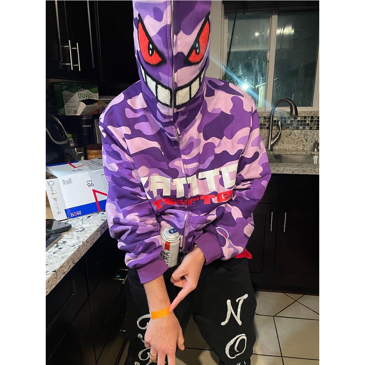 Y2k Emo Demon 3D Hooded Sweatshirt Men Women Vintage Zipper Streetwear Harajuku Pokemon Gengar Hooded