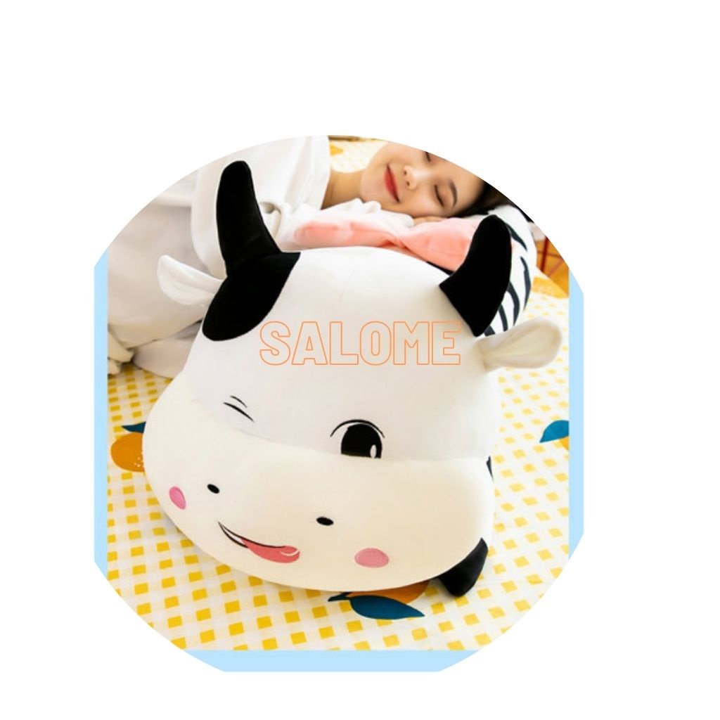 Gấu Bông Bò Sữa Cánh Tiên 1m2 tphcm, Bò sữa Cute Chất Liệu Vải Miniso Cao Cấp, Bò Sữa Nằm Nháy Mắt Salome