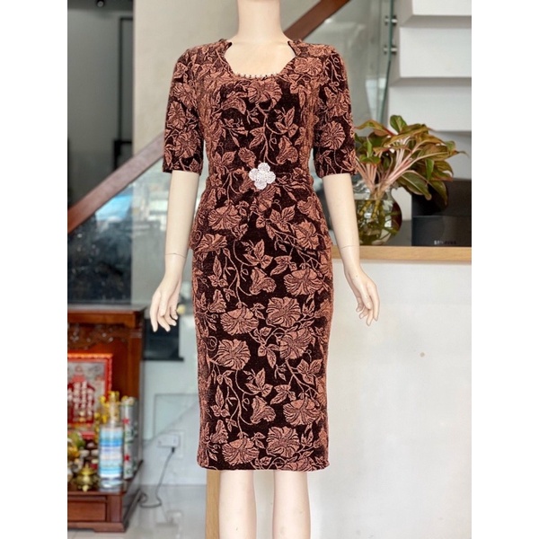 ĐẦM DỰ TIỆC TRUNG NIÊN THUN KIM SA CO GIÃN
