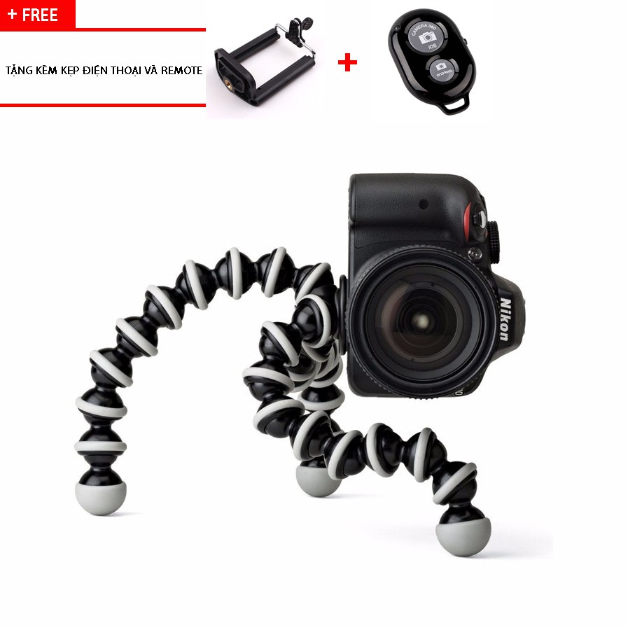 Giá đỡ 3 chân, tripod 3 chân điện thoại, máy ảnh bạch tuộc thoải mái sáng tạo góc chụp.Tặng kèm kẹp điện thoại và remote