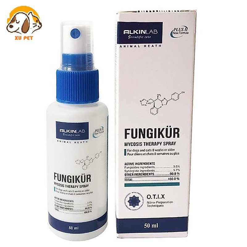 FUNGIKUR Xịt Chữa Nấm, Ve, Rận, Ghẻ, Ngứa Viêm Da Cho Chó Mèo - Alkin Fungikur 50ml