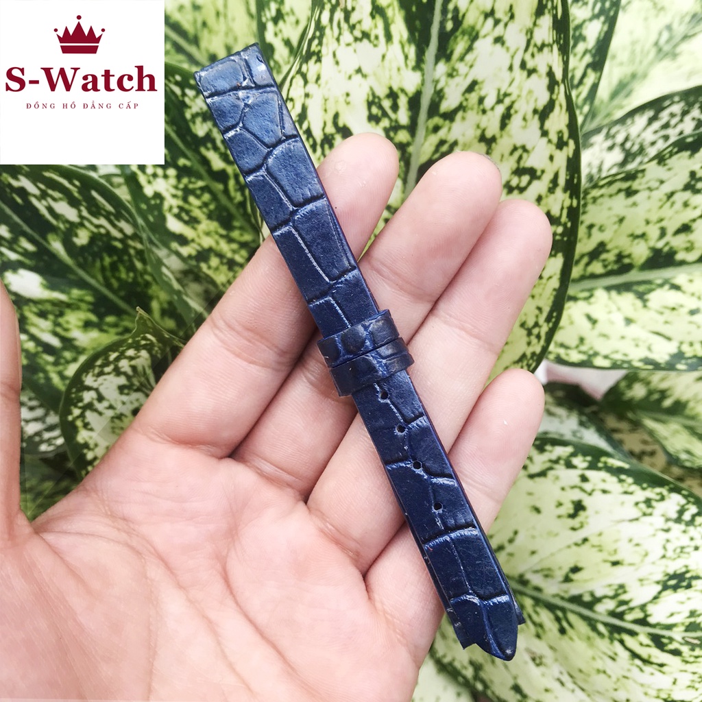 Dây da đồng hồ nữ da cá sấu mầu xanh cao cấp da bò đủ size12m/14m/16m/18m/20m/22m