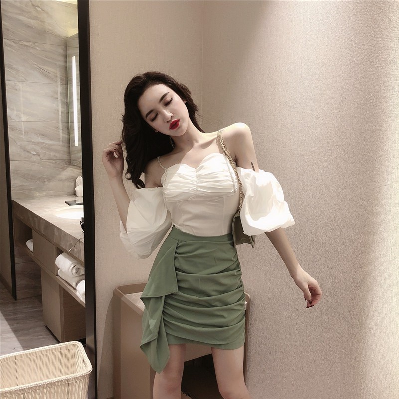 Sét áo hở vai + chân váy nhún bèo {Hàng thiết kế} có bán rời sét (Hàng oder chuẩn hình 100%)