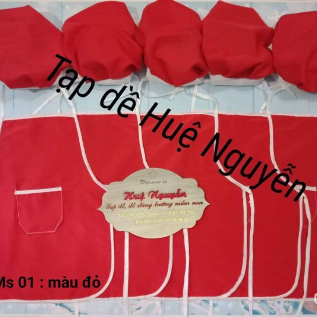 Combo tạp dề đỏ,cam và bộ cô màu trắng.