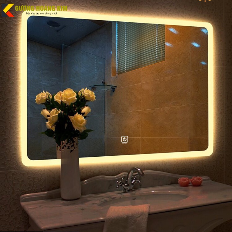 Gương đèn led chữ nhật phòng wc phòng tắm cảm ứng  thông minh treo tường Kích thước 80x100cm - guonghoangkim mirror