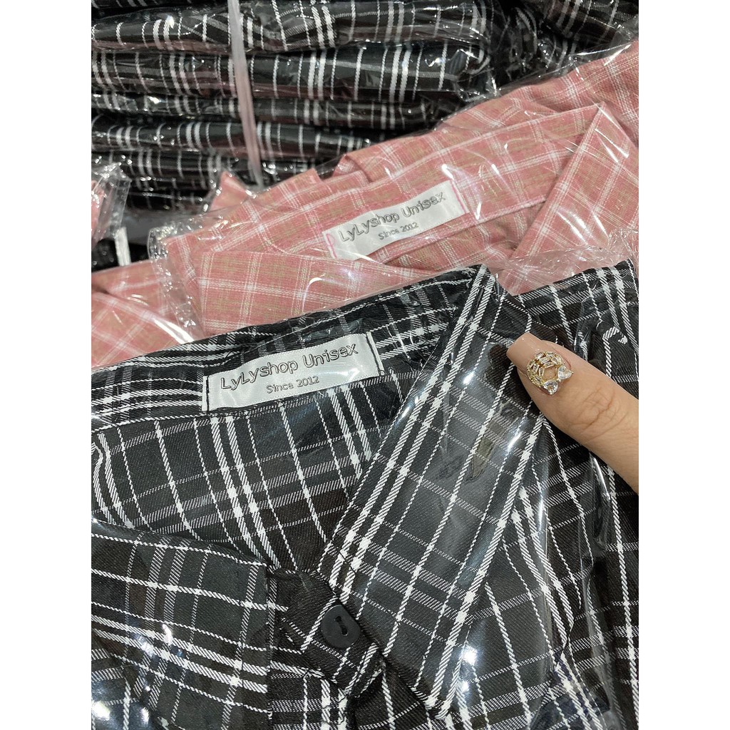 Áo sơ mi nữ LylyshopUnisex - M02, kiểu áo sơ mi oversize form rộng tay phồng kẻ sọc caro cho nữ mặc đi học, đi chơi | BigBuy360 - bigbuy360.vn