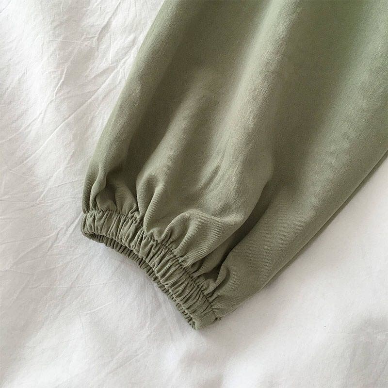 Set Áo Thun Ngắn Tay Và Quần Harem Siêu Hot Màu Xanh Lá Dầu Trái Cây Đơn Giản Dễ Phối Đồ Cho Nữ Sinh