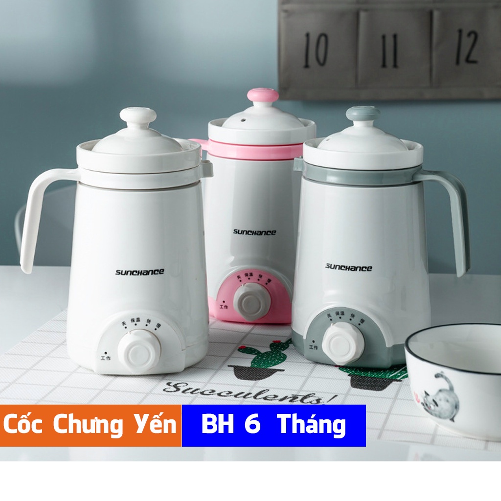 Cốc chưng yến điện mini SUNCHANCE dung tích 600ml nhiều chế độ pha trà, sắc thuốc, nấu cháo, hầm canh