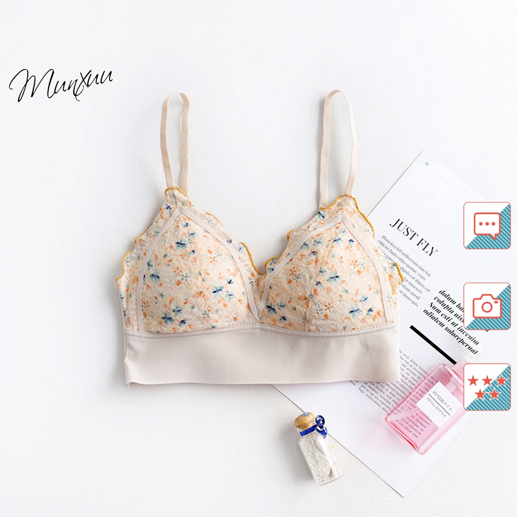 Áo ngực nữ hoa nhí tươi tắn trẻ trung Munxuu không gọng, đệm mỏng phối viền Su siêu mềm mịn thoáng mát - BR17