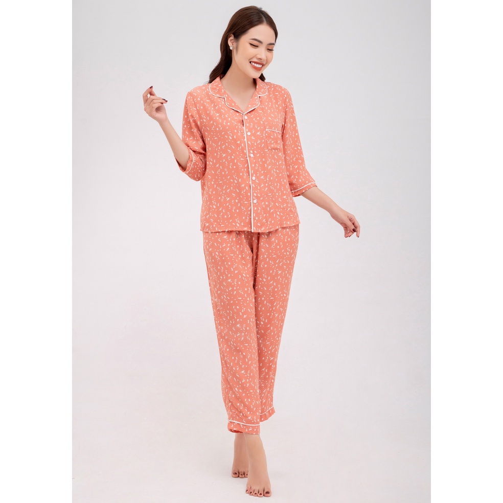 Bộ pijama dài tay họa tiết cam Hoa Việt