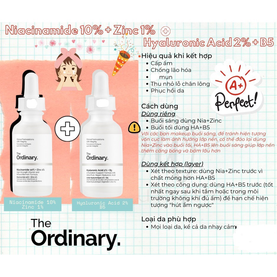 COMBO The Ordinary Niacinamide 10% 30ml + Hyaluronic Acid 2% + B5 30ml COMBO cấm ẩm & phục hồi | BigBuy360 - bigbuy360.vn