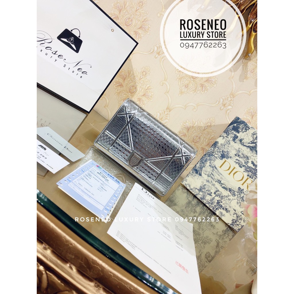 Túi DIORAMA MINI SUPER VIP‼️fullbox, card, túi vải, hoá đơn DIOR AMA clutch màu bạc metalic