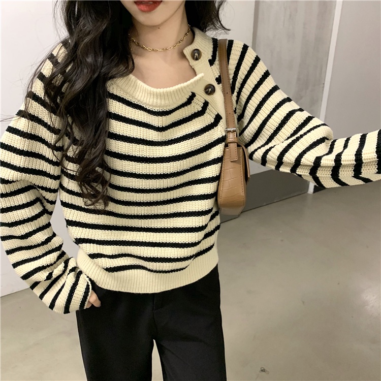 Áo Sweater Kẻ Sọc Màu Sắc Tương Phản Phong Cách Retro Dành Cho Nữ