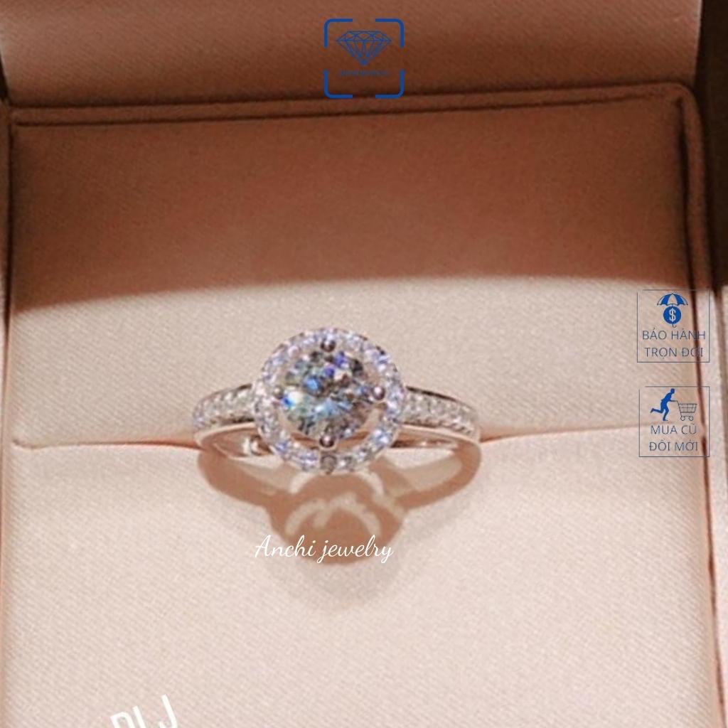 Nhẫn nữ bạc ta đá chủ 6ly sáng đẹp, Anchi jewelry