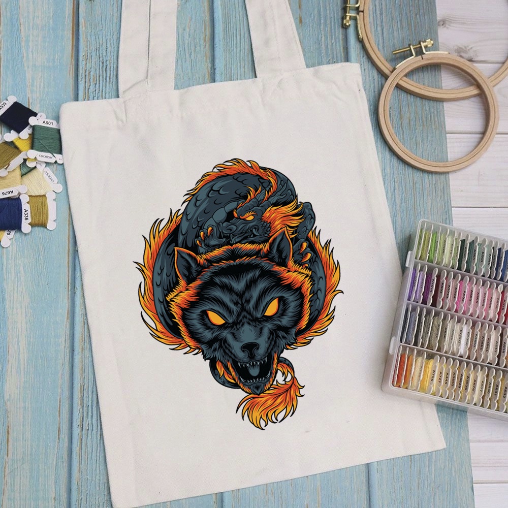 Túi vải túi Tote DRAGON - Mẫu 5 vải canvas dày đẹp cho nữ có khóa miệng đi học đi chơi. In hình theo yêu cầu