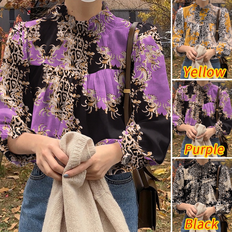 Zanzea Áo Tay Dài Cổ Cao In Họa Tiết Da Báo Thời Trang Dành Cho Nữ