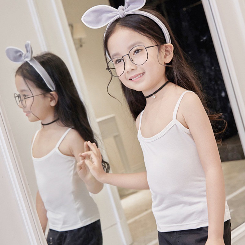 Áo thun cotton 2 dây màu trơn thời trang cho bé gái