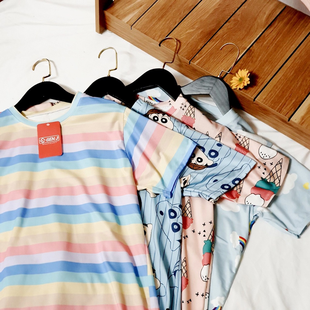 Đồ ngủ sexy đẹp, Đầm ngủ dễ thương tiểu thư chất cotton qua gối Gen J