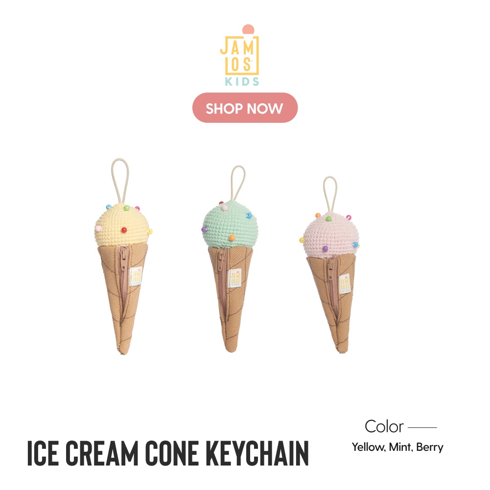 [Jamlos Kids] Ice Cream Cone Keychain - Ví nhỏ canvas chần phối len hình kem ốc quế làm móc khoá