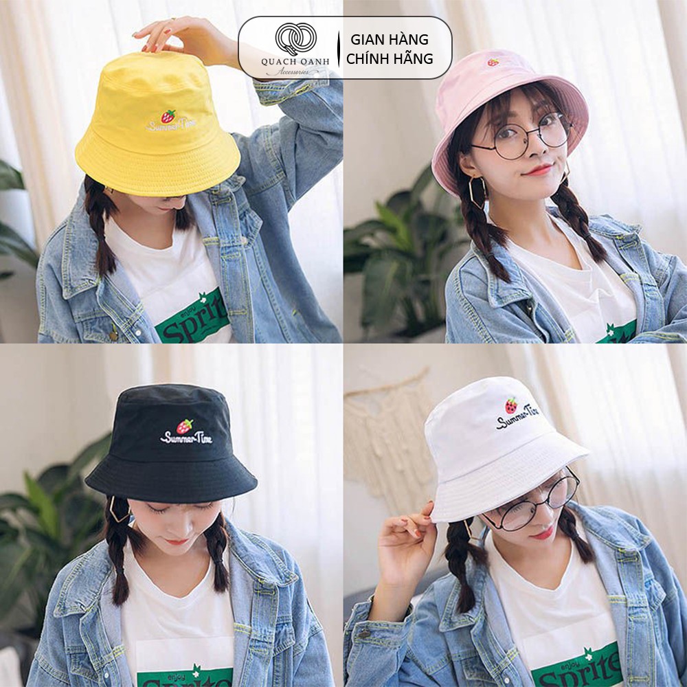 Mũ nón bucket QO ACCESSORIES vành rộng quả dâu mùa hè tai bèo MU47