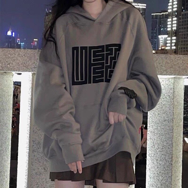 Áo khoác nỉ form rộng - áo khoác nỉ ngoại chất dày mịn màu xám có họa tiết - AK06