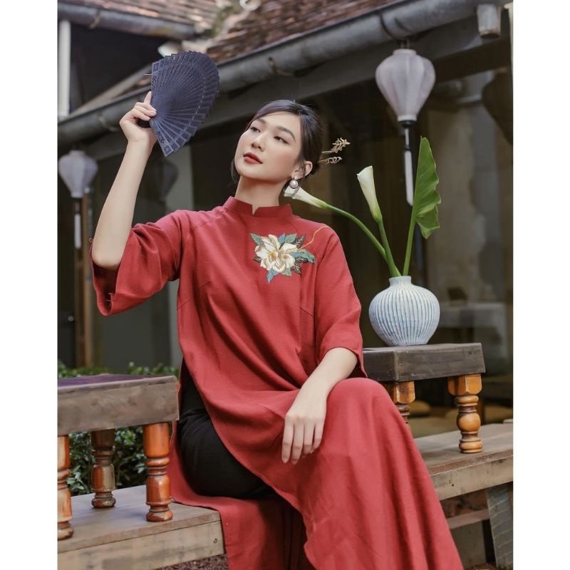 Áo Dài Việt Dáng Xuông   Cổ Phục Truyền Thống Dài May Sẵn Mềm Mại Tà Bay Duyên Dáng