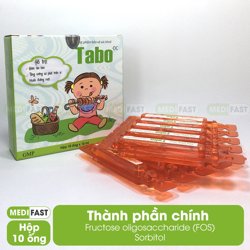 Siro giảm táo bón cho trẻ Tabo - hộp 10 ống thành phần từ chất xơ hòa tan FOS, tiêu hóa tốt, hết biếng ăn cho bé