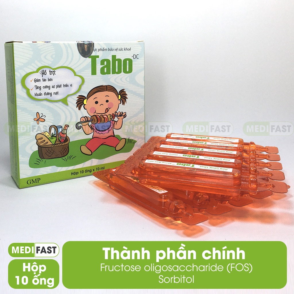 Siro giảm táo bón cho trẻ Tabo - hộp 10 ống thành phần từ chất xơ hòa tan FOS, tiêu hóa tốt, hết biếng ăn cho bé