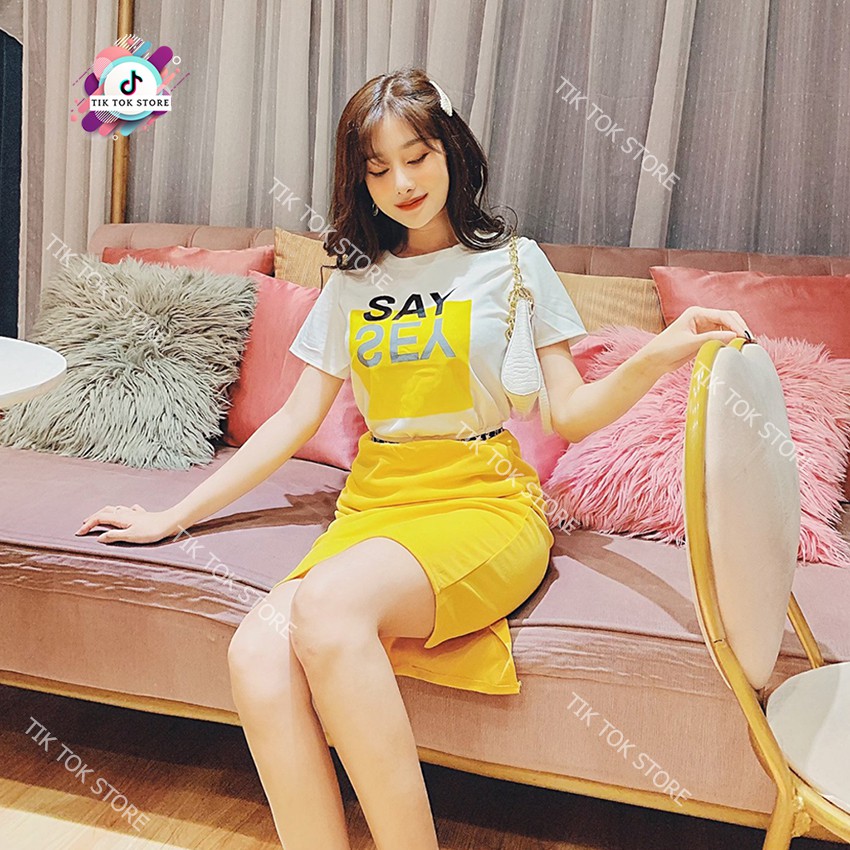 Áo thun tay lỡ và chân váy bút chì, set váy nữ cho mùa hè TIK TOK STORE | BigBuy360 - bigbuy360.vn