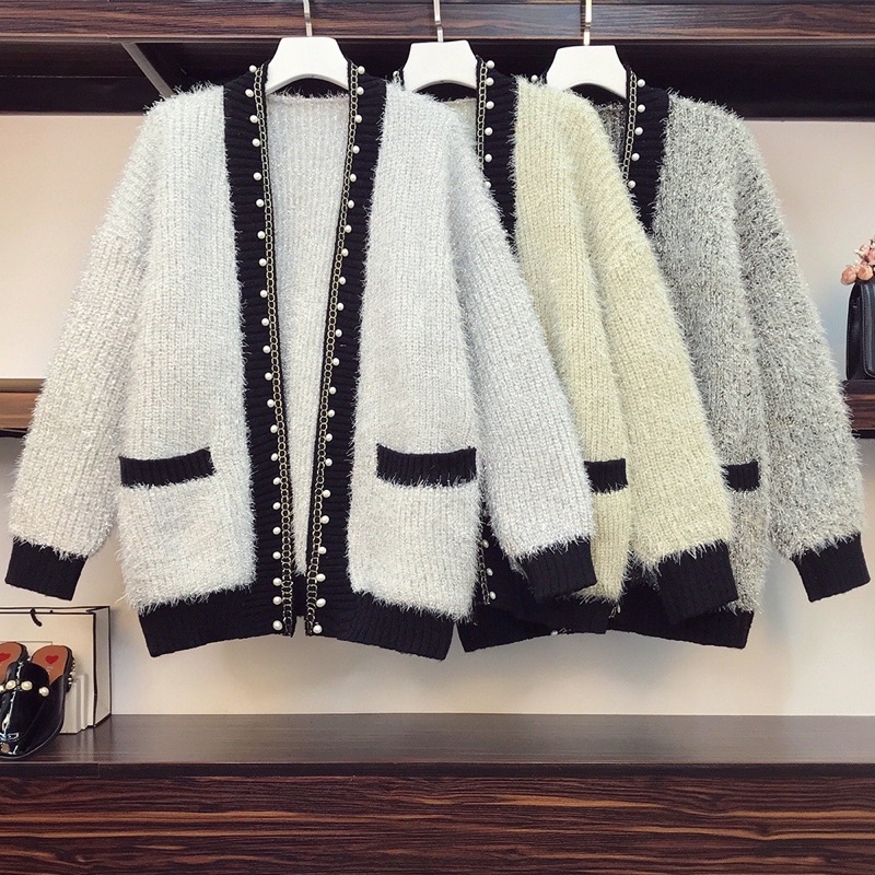 🌸Hàng Order🌸Áo Khoác Len Lông Đính Ngọc Viền Áo  Nữ Tính🌸Hàng Quảng Châu