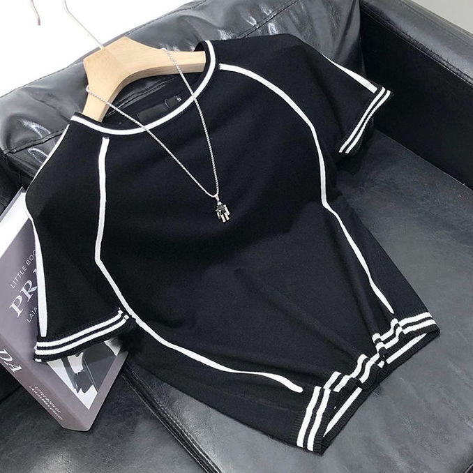 Áo Sweater Dệt Kim Mỏng Tay Ngắn Cổ Tròn Màu Sắc Đơn Giản Thời Trang 2022 Cho Nam