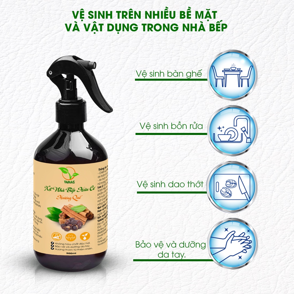 Xịt bếp đa năng hữu cơ chiết xuất bồ hòn và tinh dầu thiên nhiên chai lớn 500m - Khùi mùi nhà bếp, đánh bay dầu mỡ