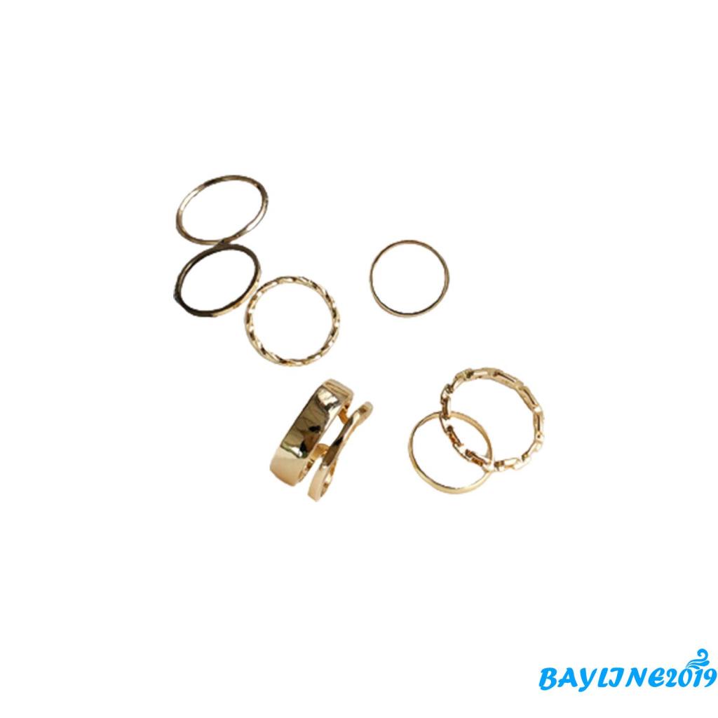 BAY-Ladies Knuckle Ring Kit, 7 Pieces Simple Style Stacking Ring, Gifts for Valentine’s Day, Gold/ Silver