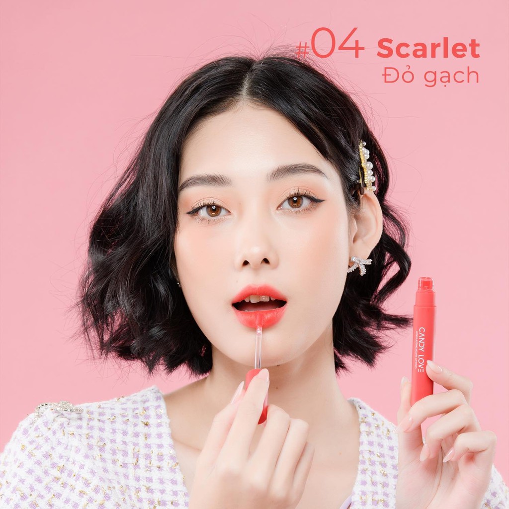 Son môi kem lì lâu trôi Hàn Quốc - Candy Love - Màu 04 ĐỎ GẠCH cực xinh