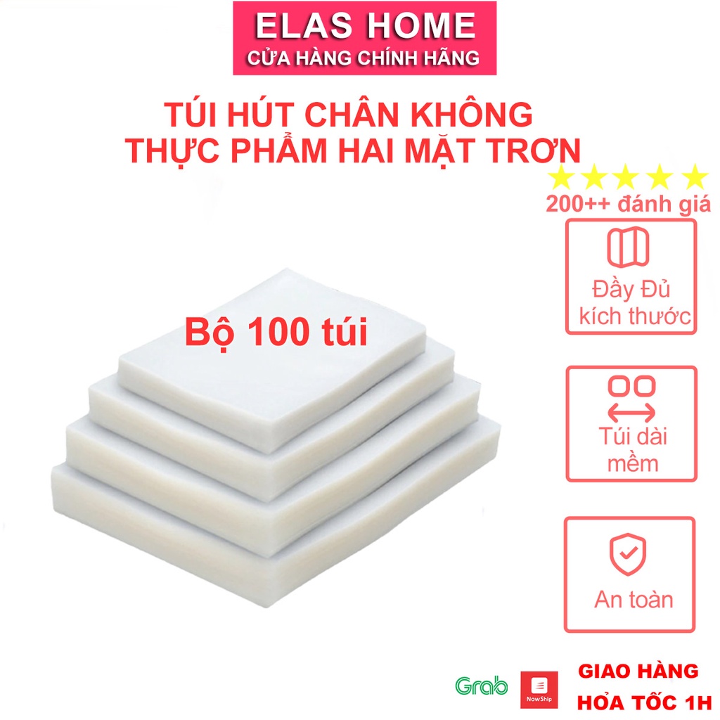 100 Túi Hút Chân Không Thực Phẩm Hai Mặt Trơn Dày 8 Zem