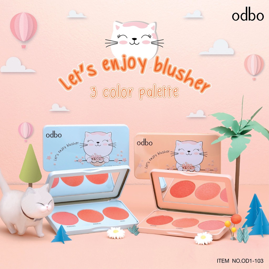 [Thailand] Phấn Má Hồng Odbo Let's Enjoy Blusher 3 Color Palette