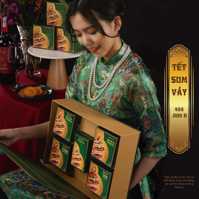 Hộp quà Tết Sum Vầy Nonglamfood cao cấp gồm hoa quả sấy và trà ô long tặng gia đình, cơ quan. | BigBuy360 - bigbuy360.vn