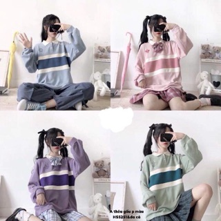 Áo thêu gấu phối màu -HS