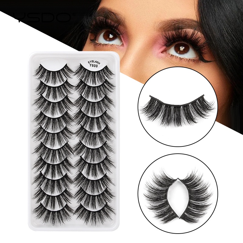 [Hàng mới về] Set 10 cặp mi giả bằng lông chồn nhân tạo 3D dày cong tự nhiên